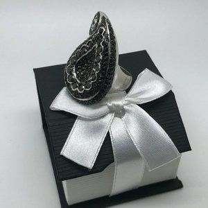 Modern Drop Black Spinel Stones Ring Sterling Silver Size 7